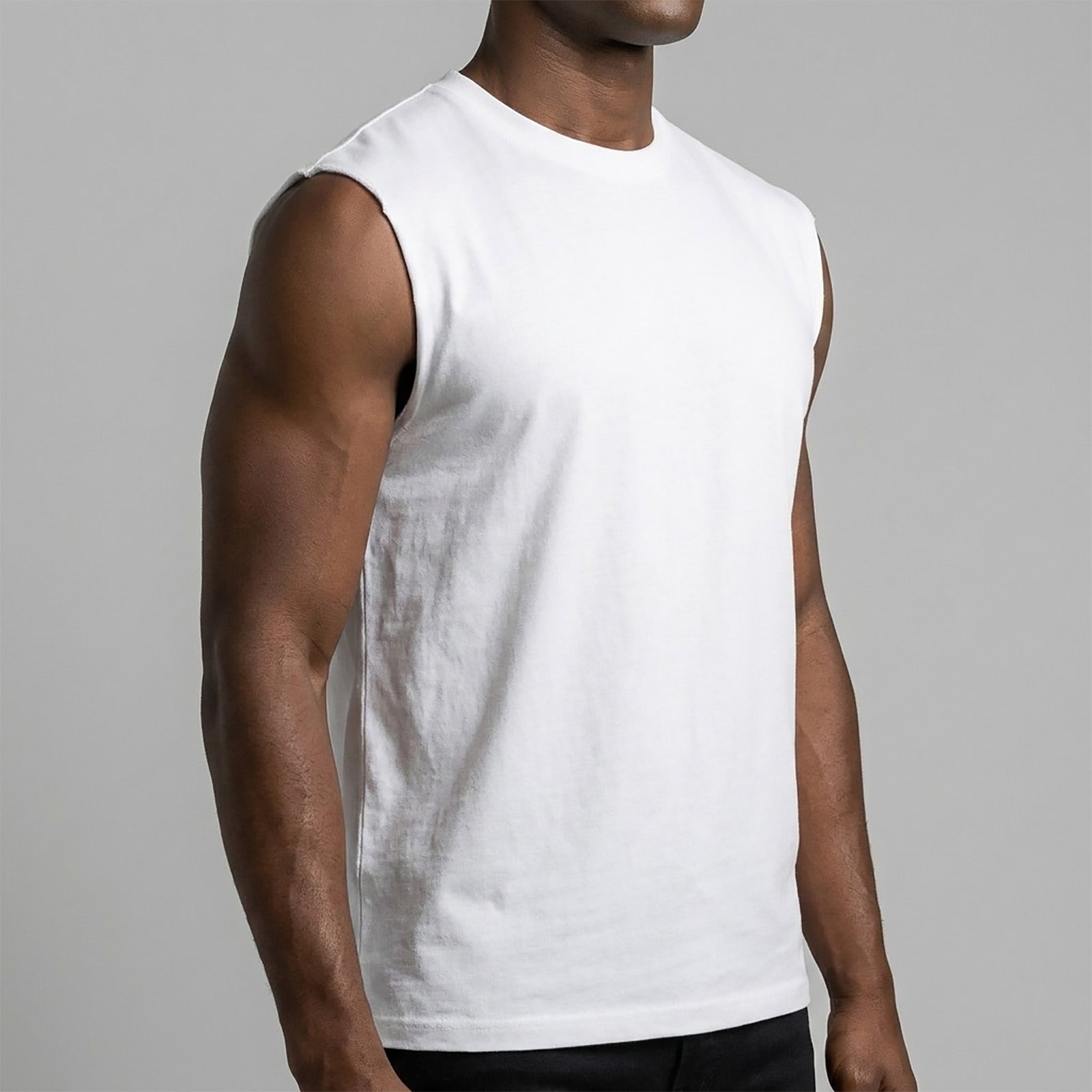 Custom Unisex Plain Raw Hem White Sleeveless T-Shirts