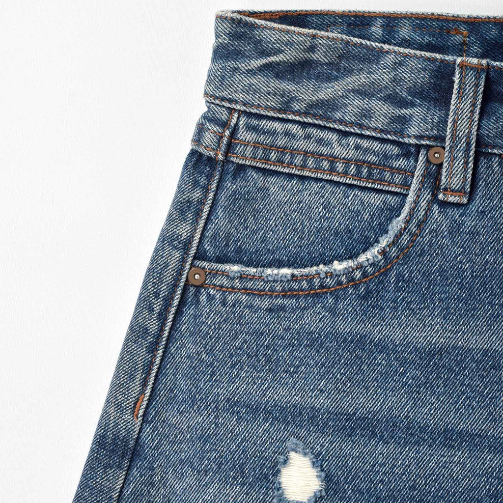 Custom Women's Casual A Line Mini Denim Skirt With Distressed