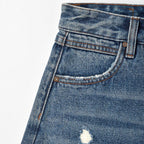 Custom Women's Casual A Line Mini Denim Skirt With Distressed