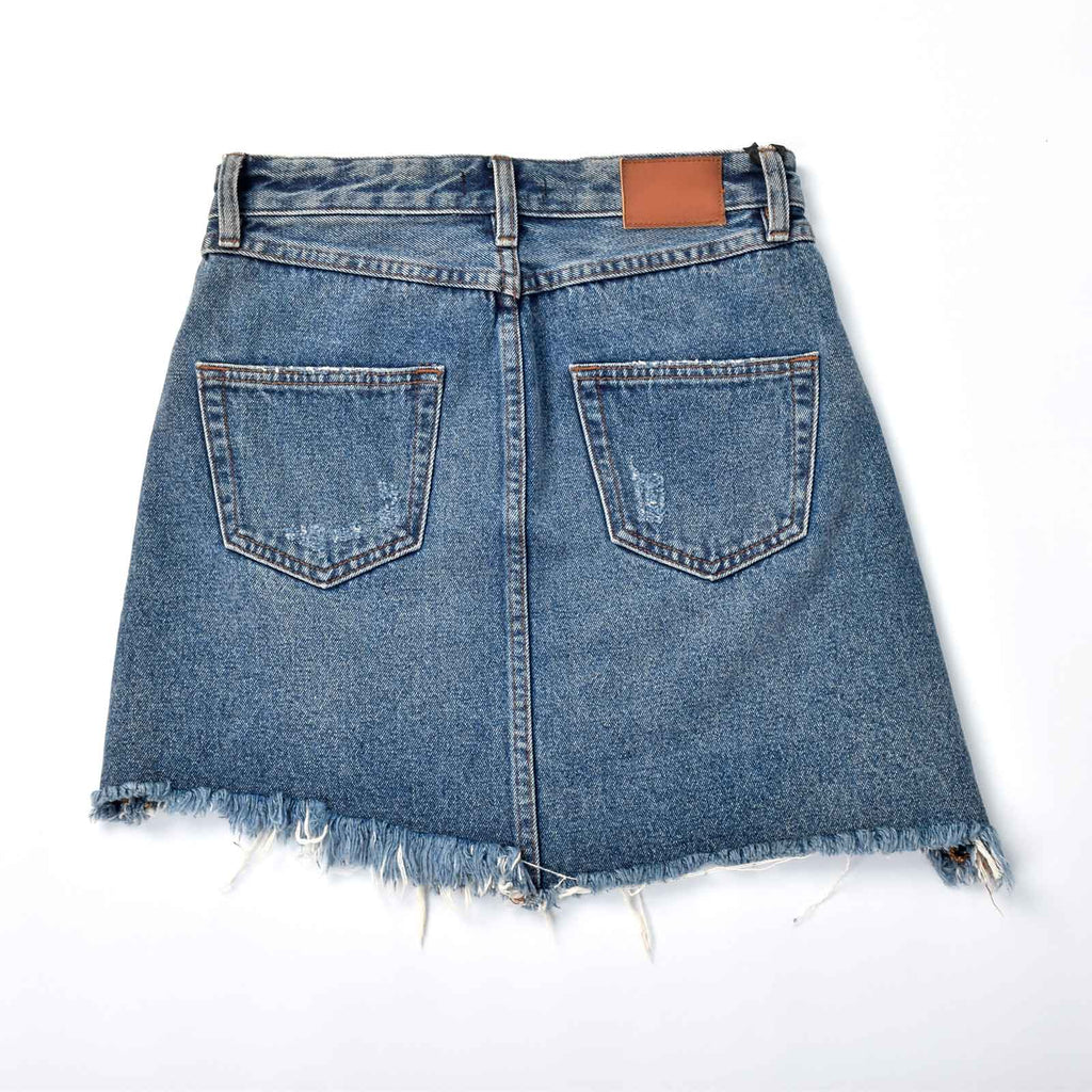 Custom Women's Casual A Line Mini Denim Skirt With Distressed
