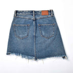 Custom Women's Casual A Line Mini Denim Skirt With Distressed