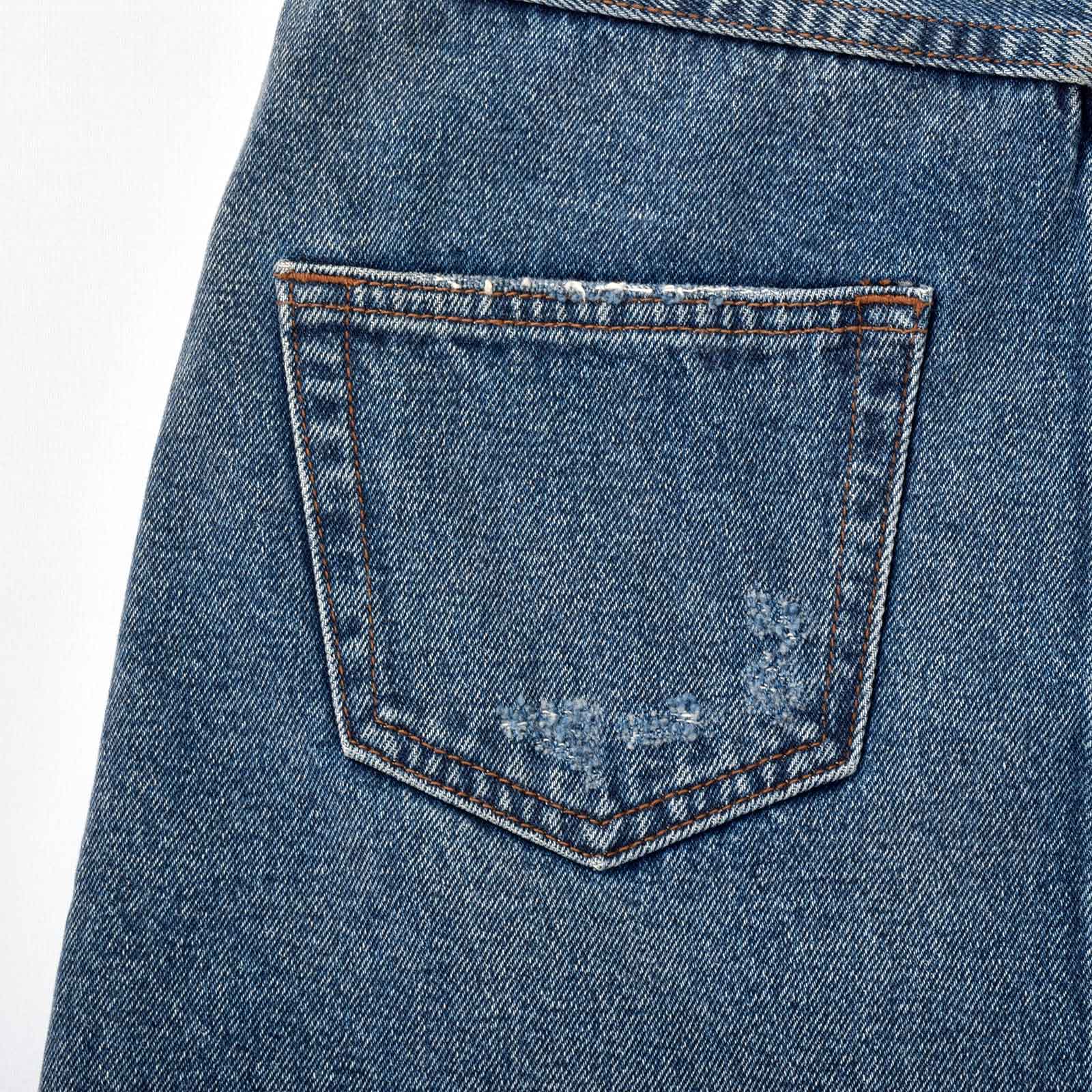 Custom Women's Casual A Line Mini Denim Skirt With Distressed