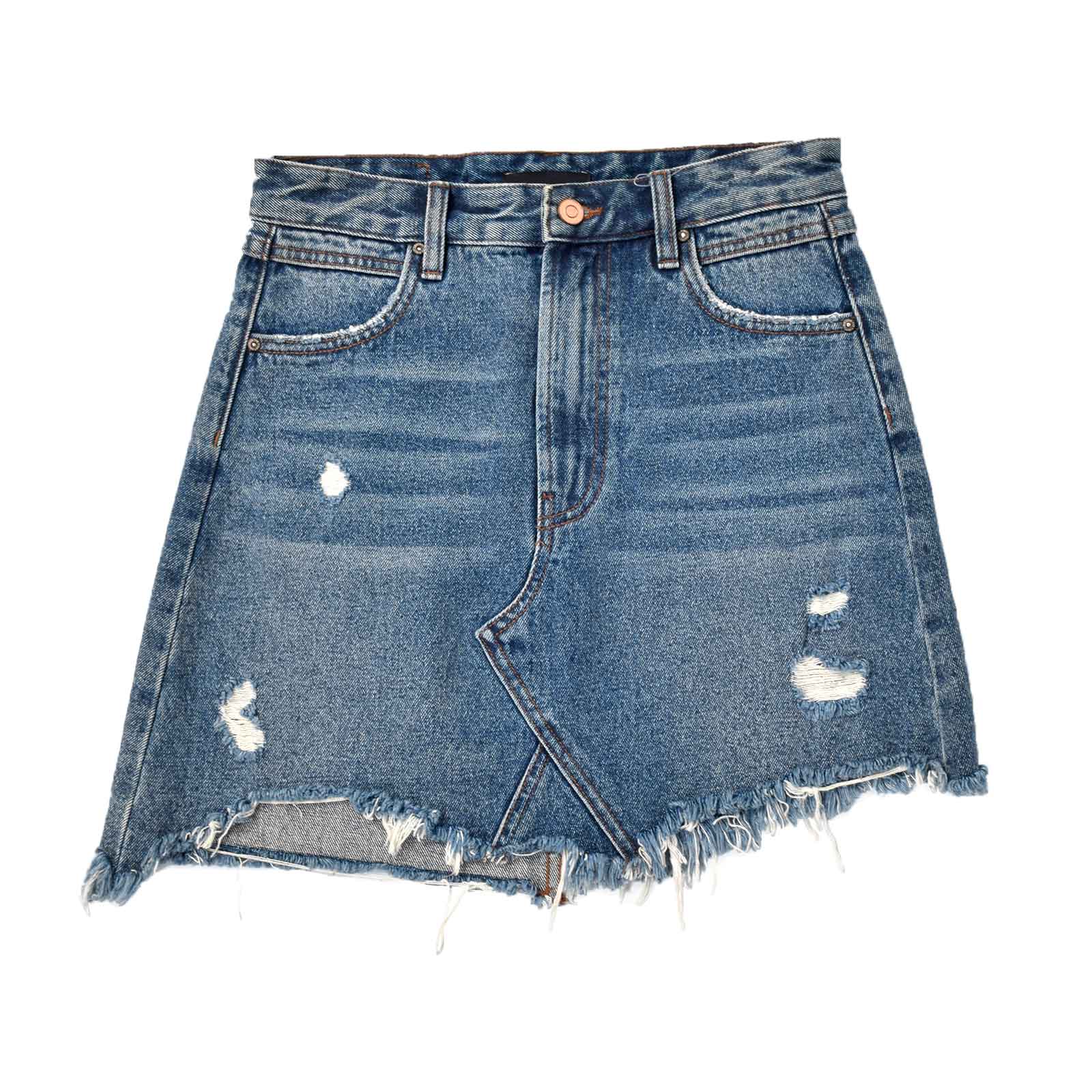Custom Women's Casual A Line Mini Denim Skirt With Distressed