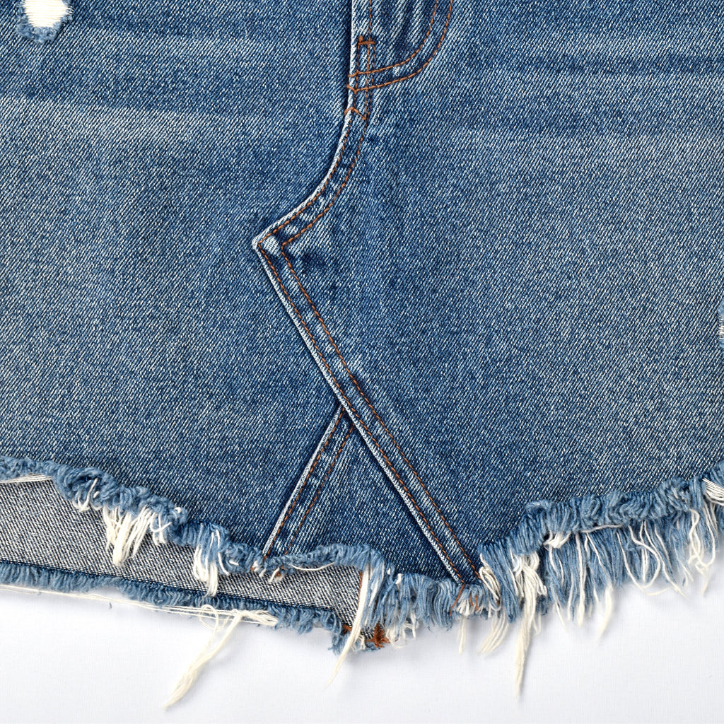 Custom Women's Casual A Line Mini Denim Skirt With Distressed