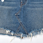 Custom Women's Casual A Line Mini Denim Skirt With Distressed