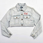 Custom Women's Button-Up Washed Crop Denim Jacket With Chenille Patch