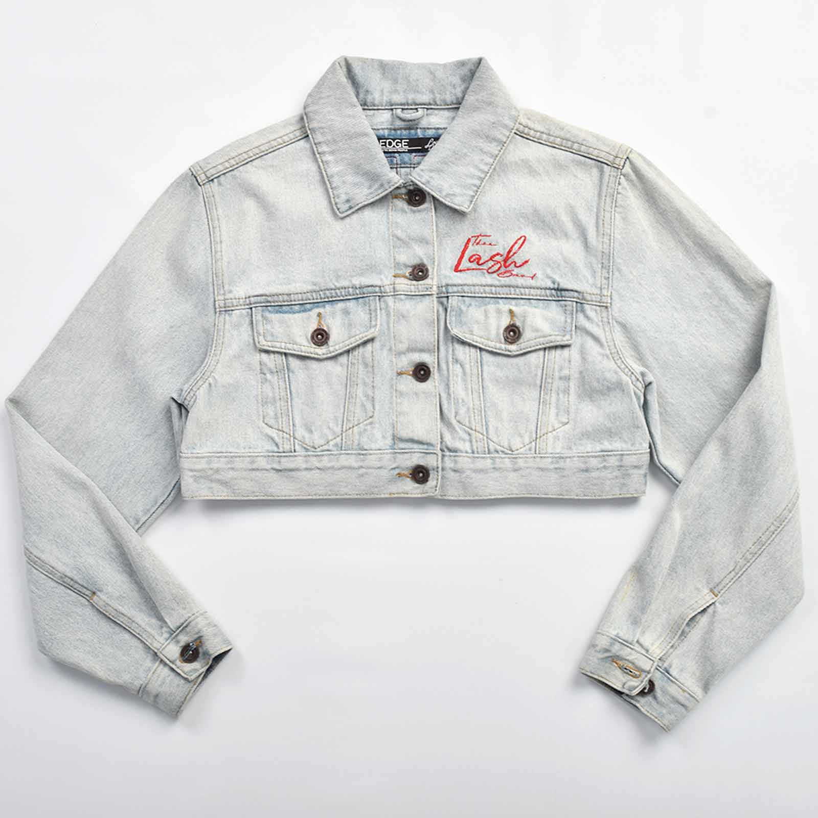 Custom Women's Button-Up Washed Crop Denim Jacket With Chenille Patch