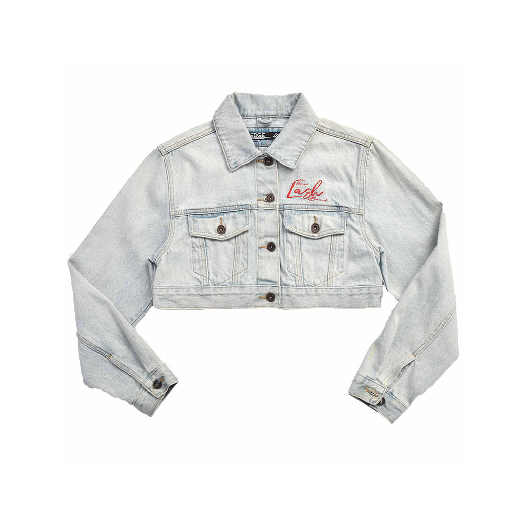 Custom Women's Button-Up Washed Crop Denim Jacket With Chenille Patch