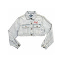 Custom Women's Button-Up Washed Crop Denim Jacket With Chenille Patch