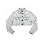 Custom Women's Button-Up Washed Crop Denim Jacket With Chenille Patch