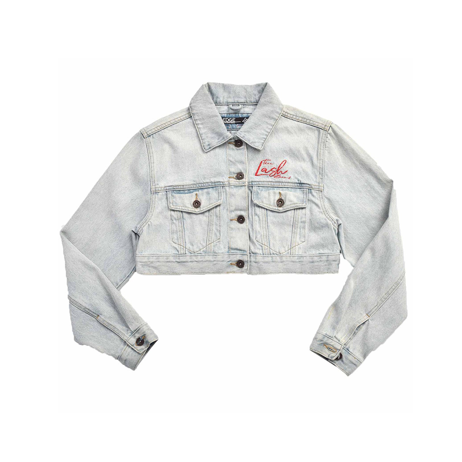 Custom Women's Button-Up Washed Crop Denim Jacket With Chenille Patch