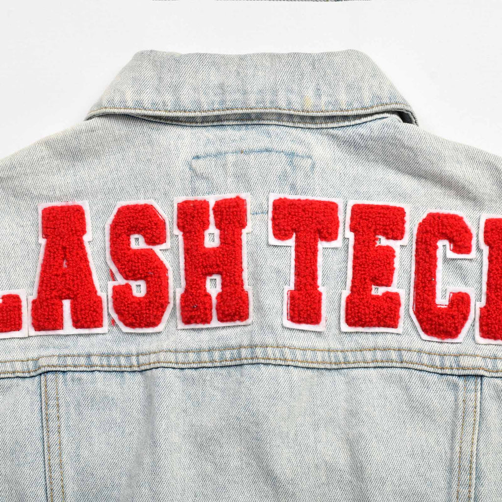 Custom Women's Button-Up Washed Crop Denim Jacket With Chenille Patch