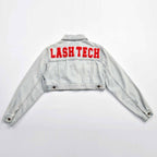 Custom Women's Button-Up Washed Crop Denim Jacket With Chenille Patch