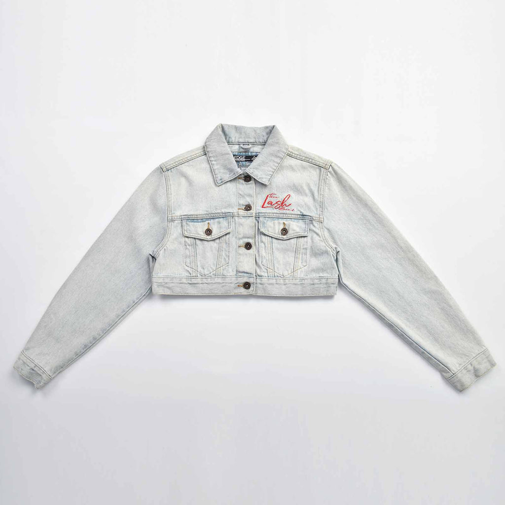 Custom Women's Button-Up Washed Crop Denim Jacket With Chenille Patch