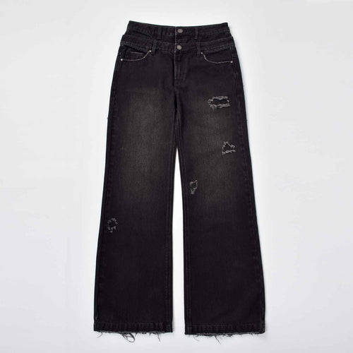 Custom Men's Black Double Layer Double Pocket Baggy Jeans