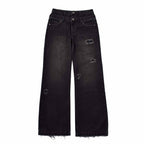 Custom Men's Black Double Layer Double Pocket Baggy Jeans