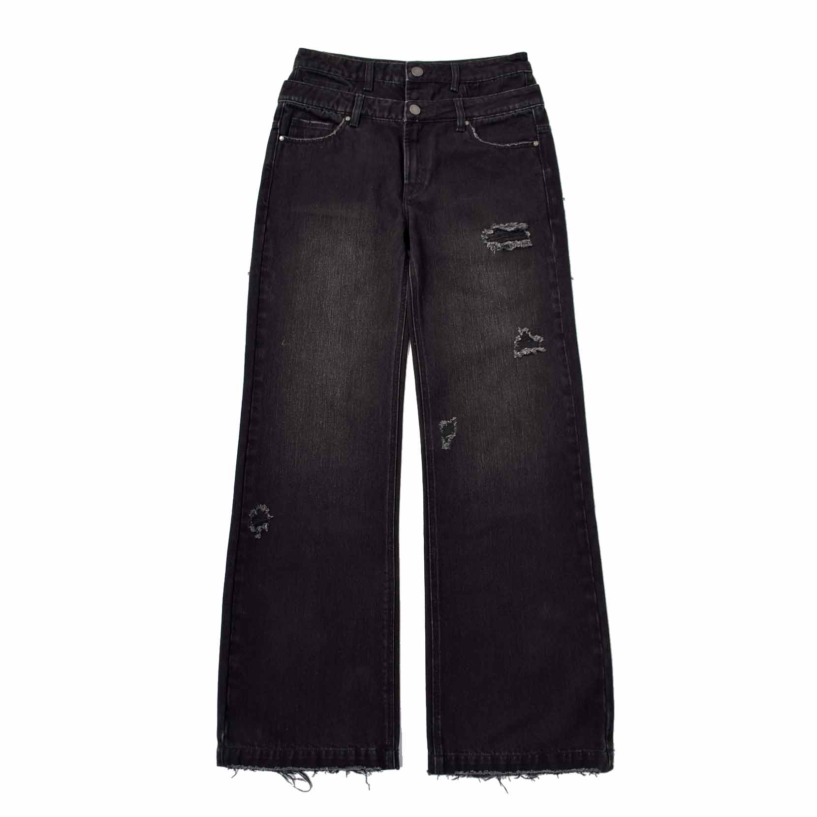 Custom Men's Black Double Layer Double Pocket Baggy Jeans