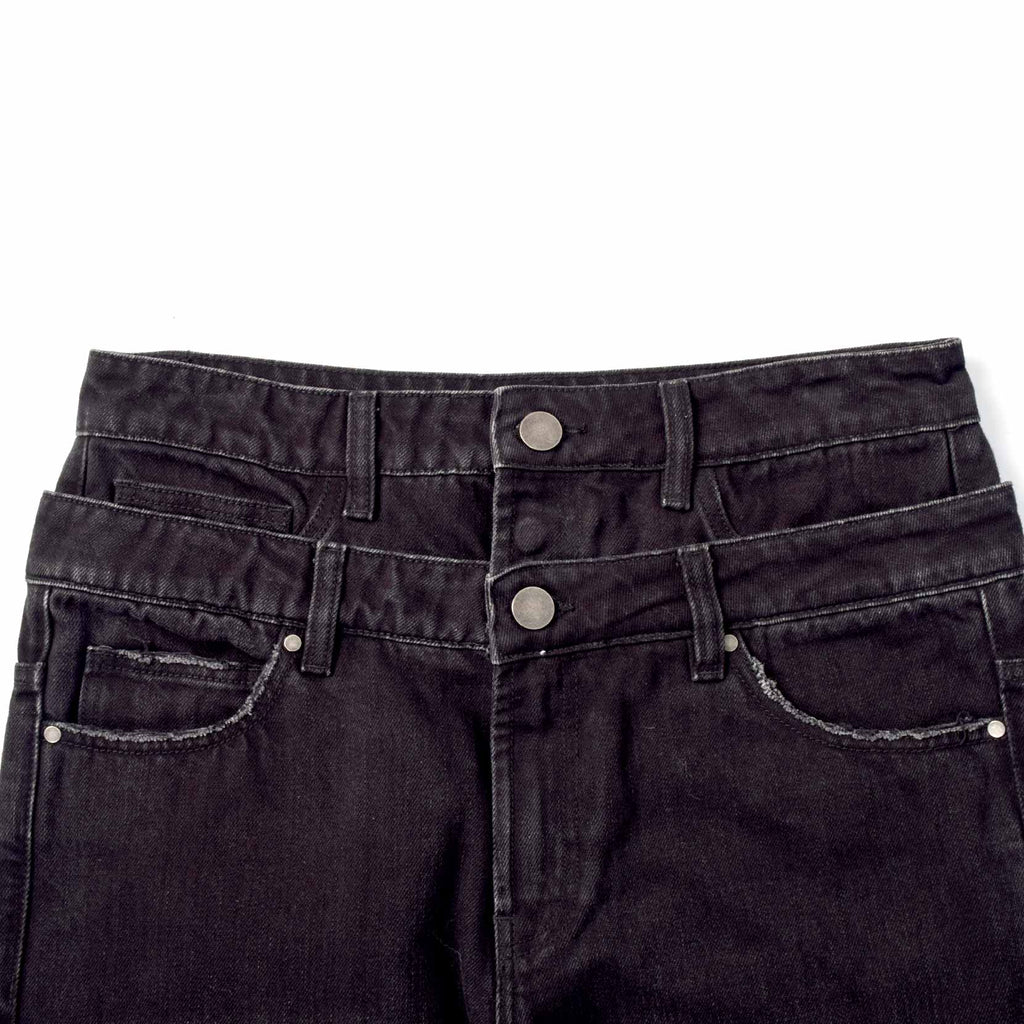 Custom Men's Black Double Layer Double Pocket Baggy Jeans