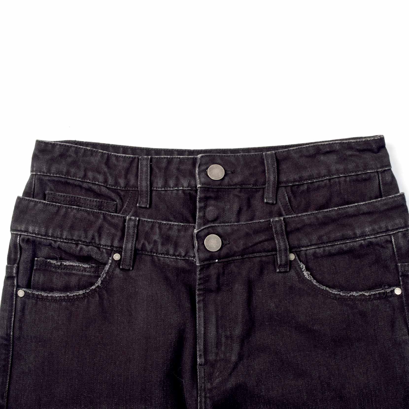 Custom Men's Black Double Layer Double Pocket Baggy Jeans