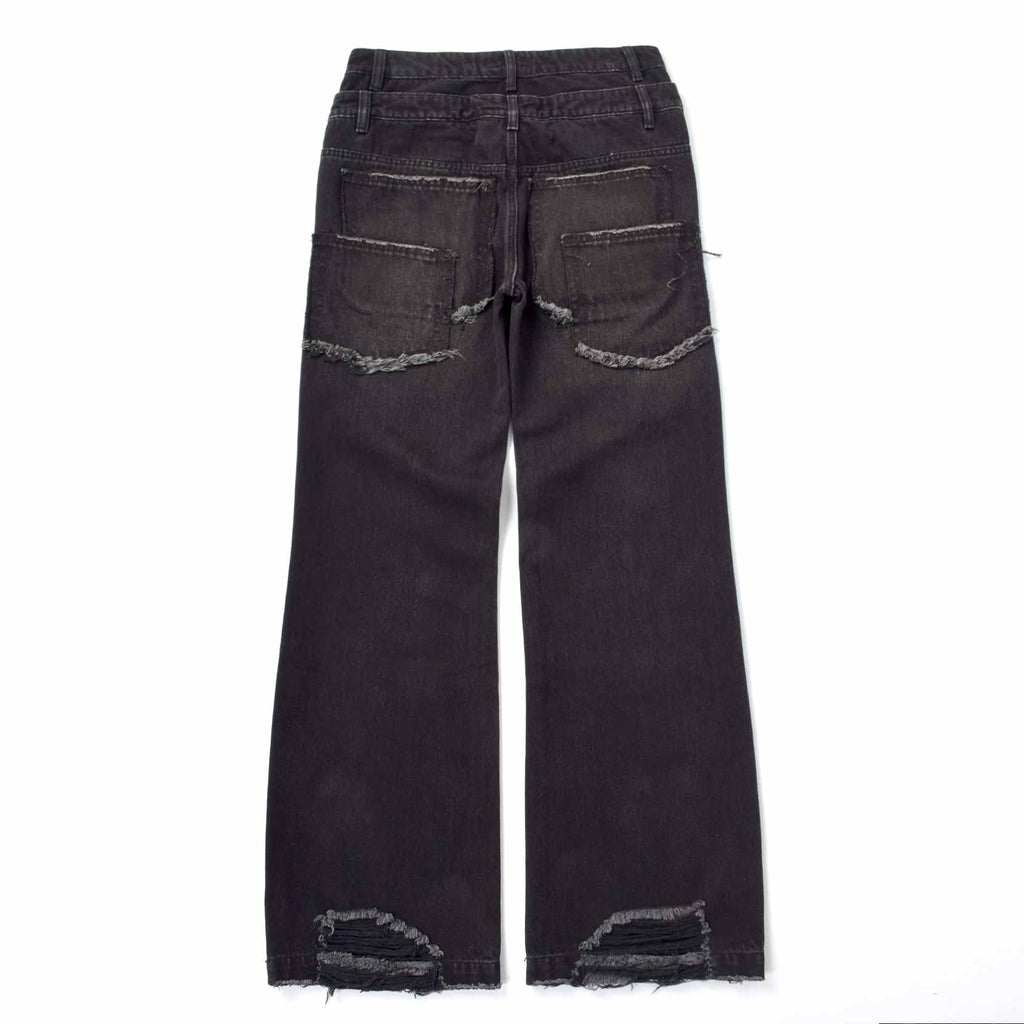 Custom Men's Black Double Layer Double Pocket Baggy Jeans