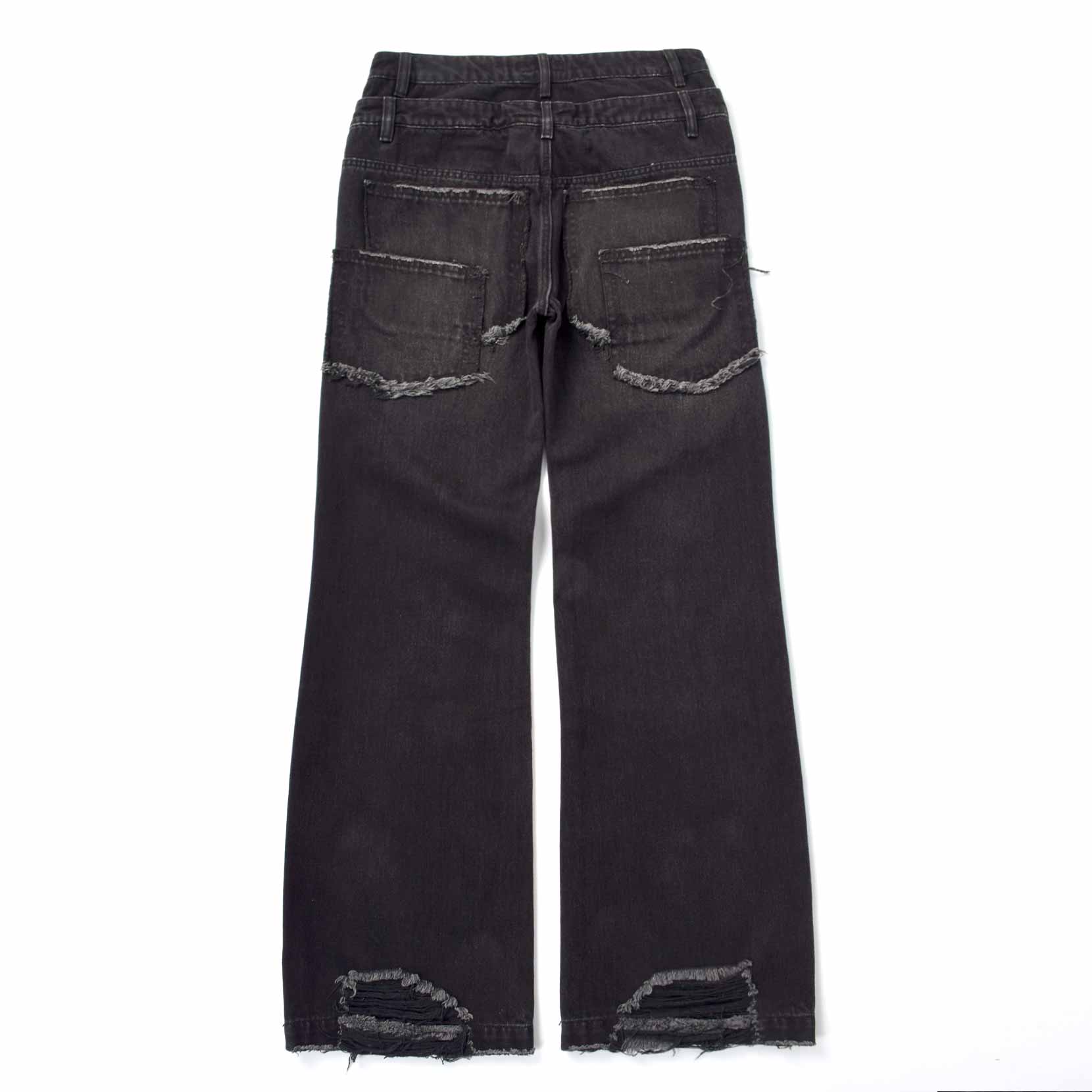 Custom Men's Black Double Layer Double Pocket Baggy Jeans
