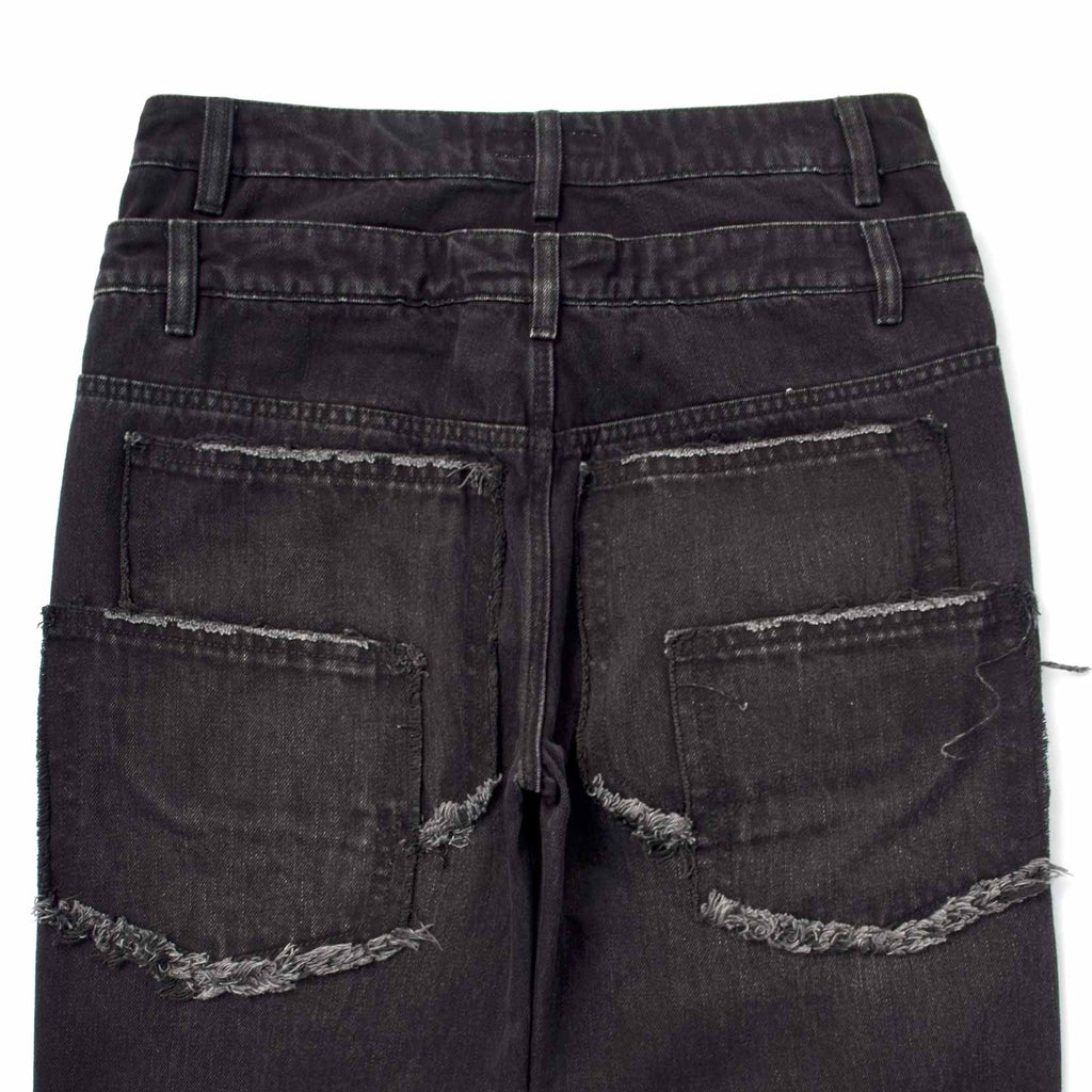 Custom Men's Black Double Layer Double Pocket Baggy Jeans