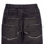 Custom Men's Black Double Layer Double Pocket Baggy Jeans