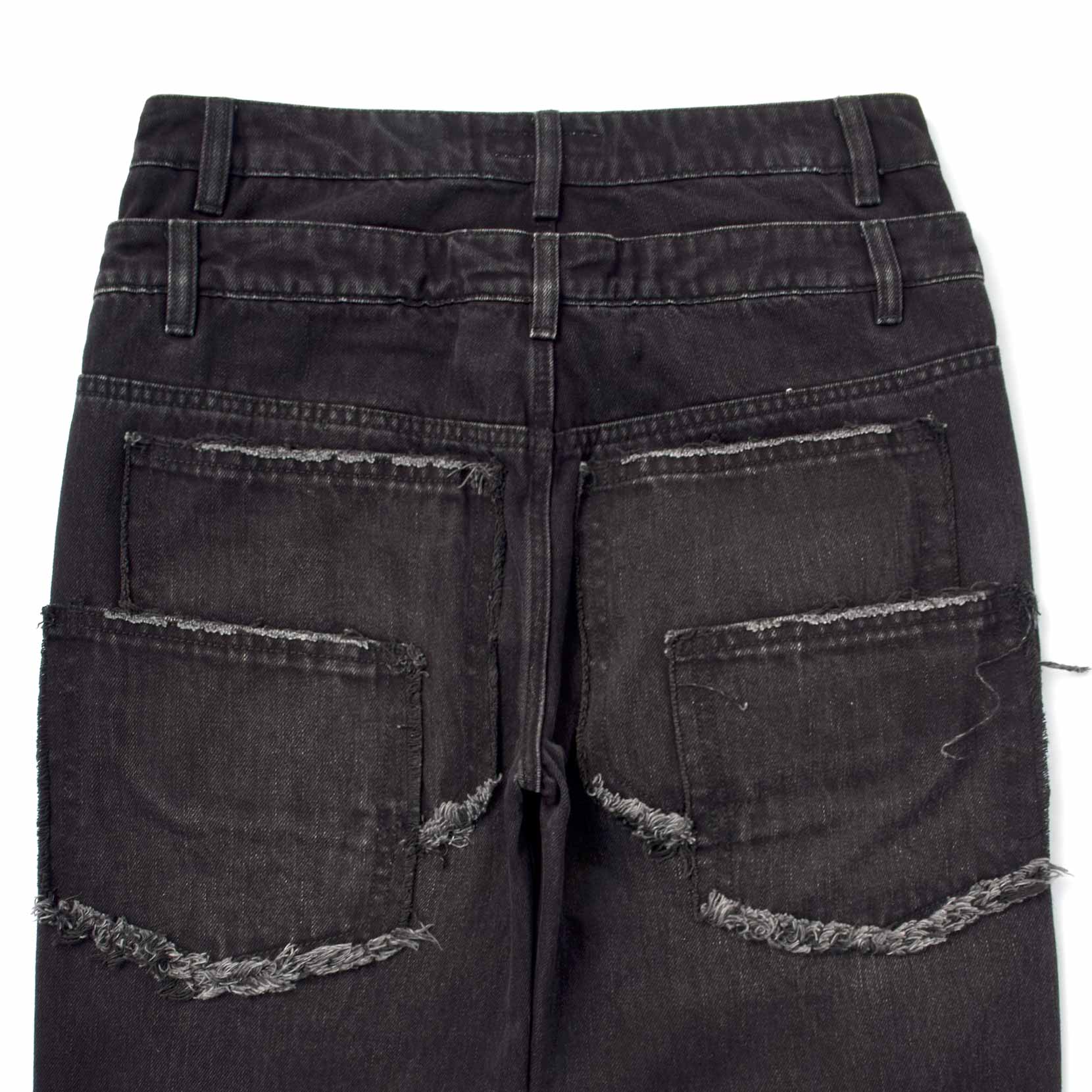 Custom Men's Black Double Layer Double Pocket Baggy Jeans