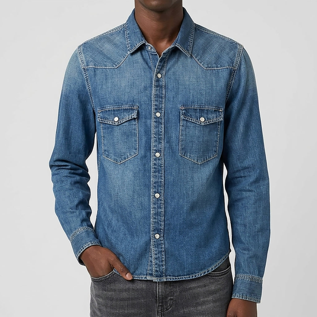 Custom Unisex Regular Fit Blue Washed Denim Shirts