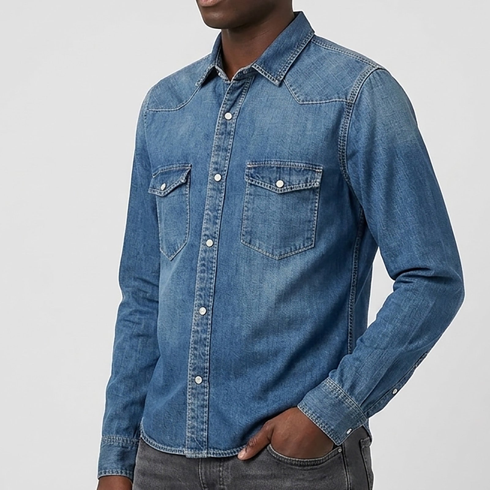Custom Unisex Regular Fit Blue Washed Denim Shirts