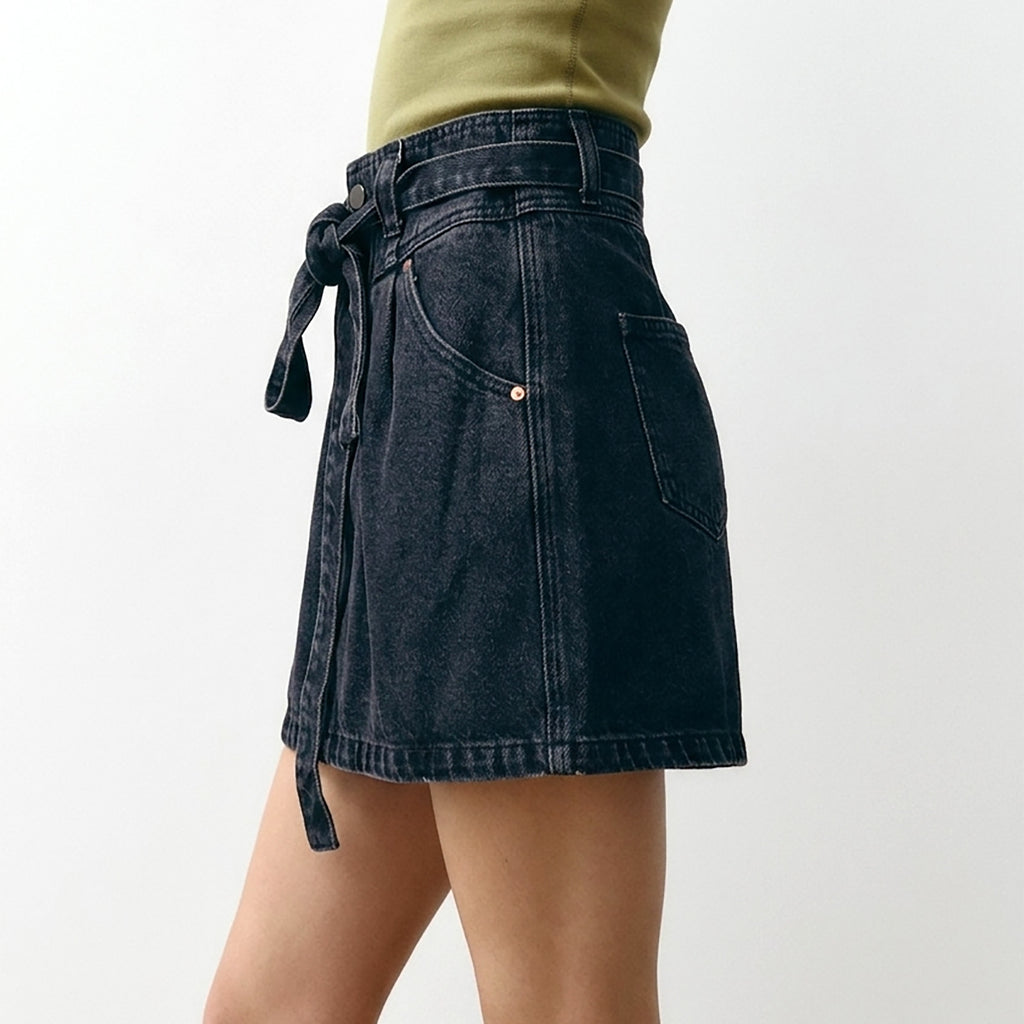 Custom Women's Eco-Friendly A-Line Mini Denim Skirt With Belt