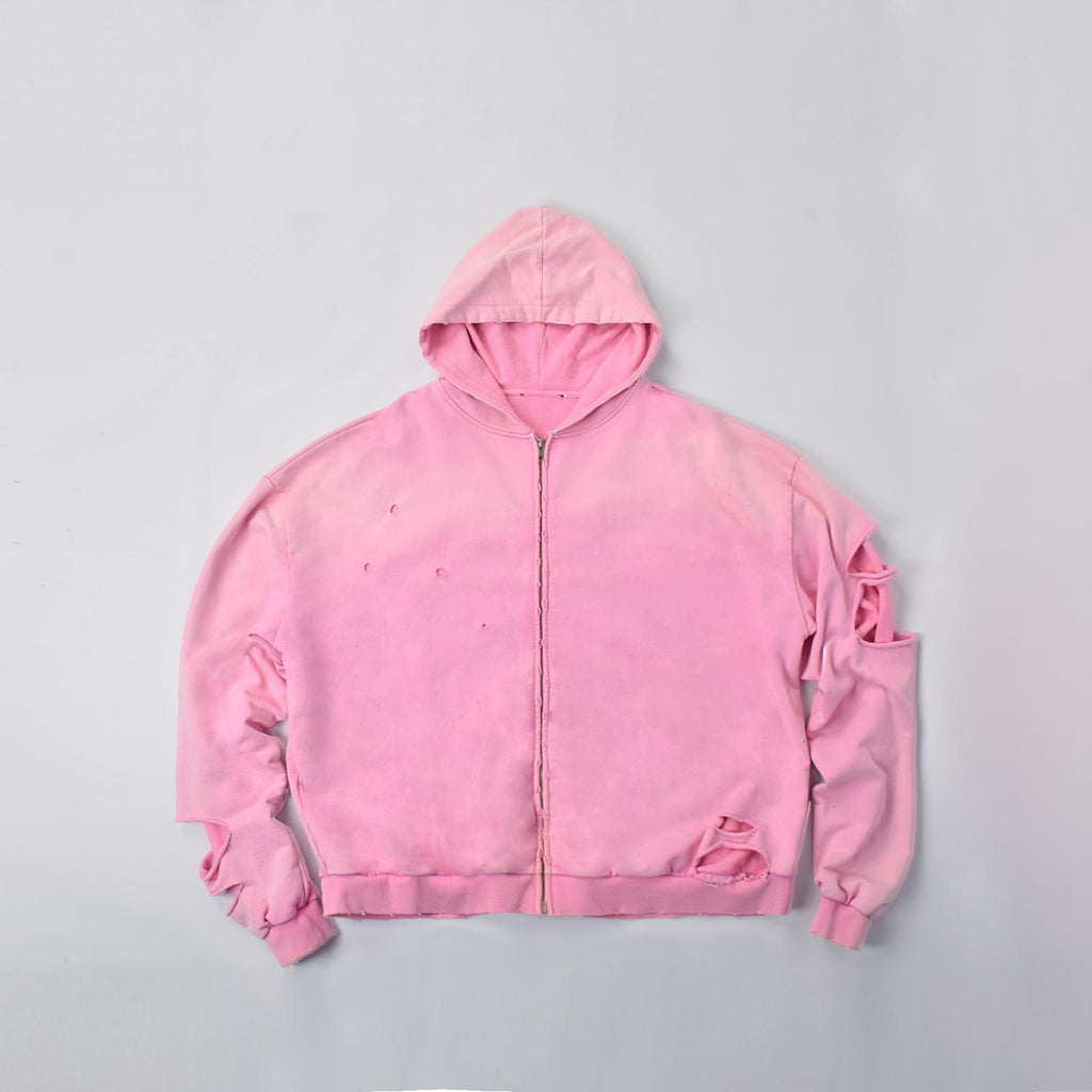Custom Unisex Distressed Sun faded Washed Pink Hoodie
