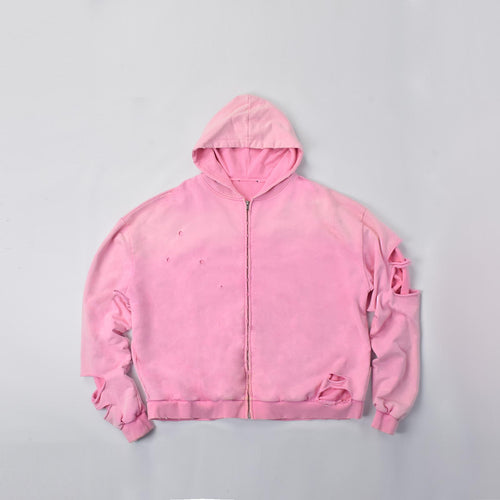 Custom Unisex Distressed Sun faded Washed Pink Hoodie