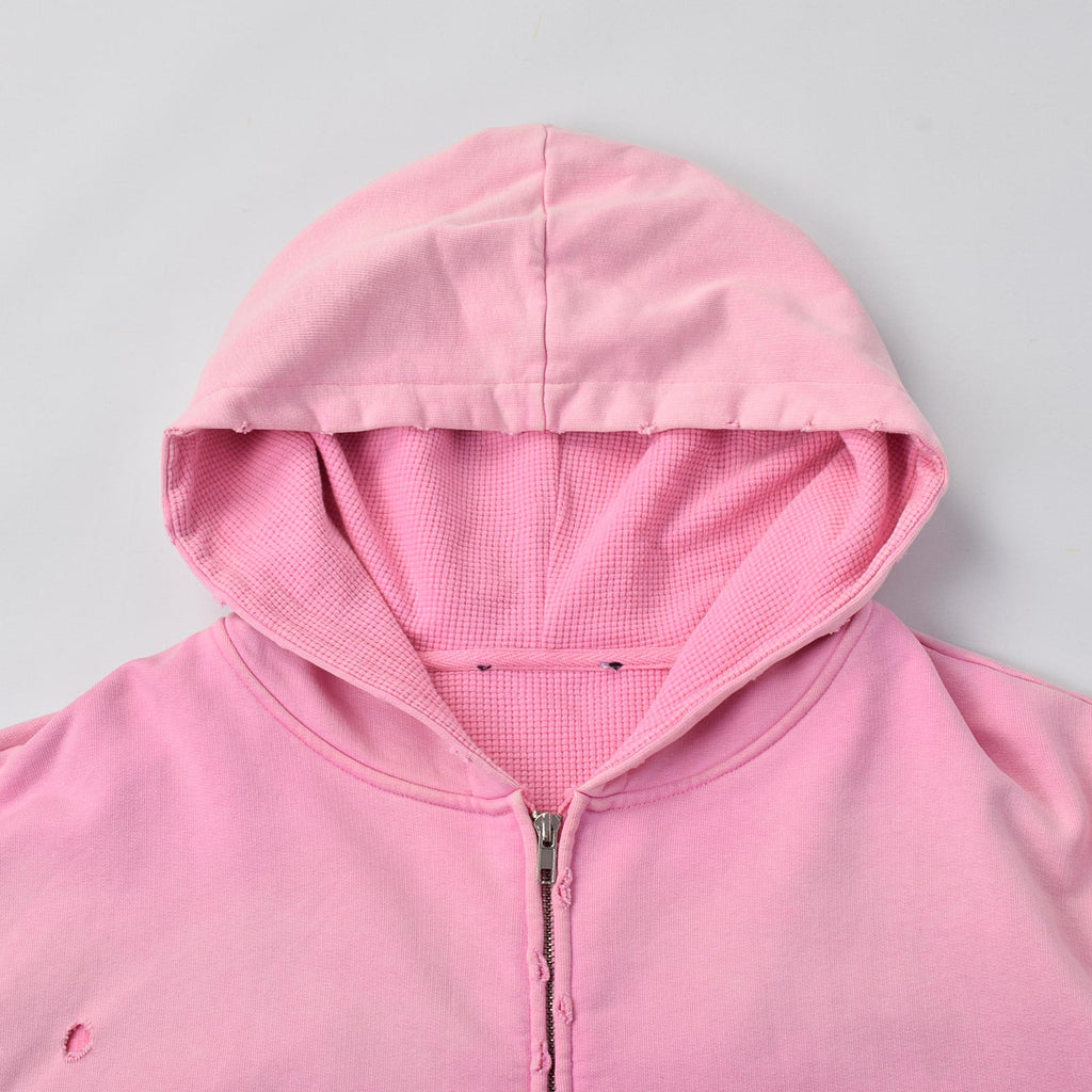 Custom Unisex Distressed Sun faded Washed Pink Hoodie