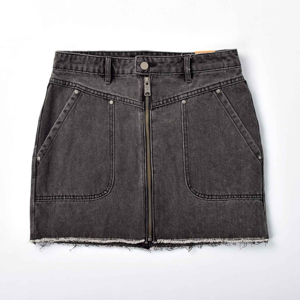 Custom Women's A-Line Raw Hem Mini Denim Skirt With Long Zipper