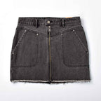 Custom Women's A-Line Raw Hem Mini Denim Skirt With Long Zipper