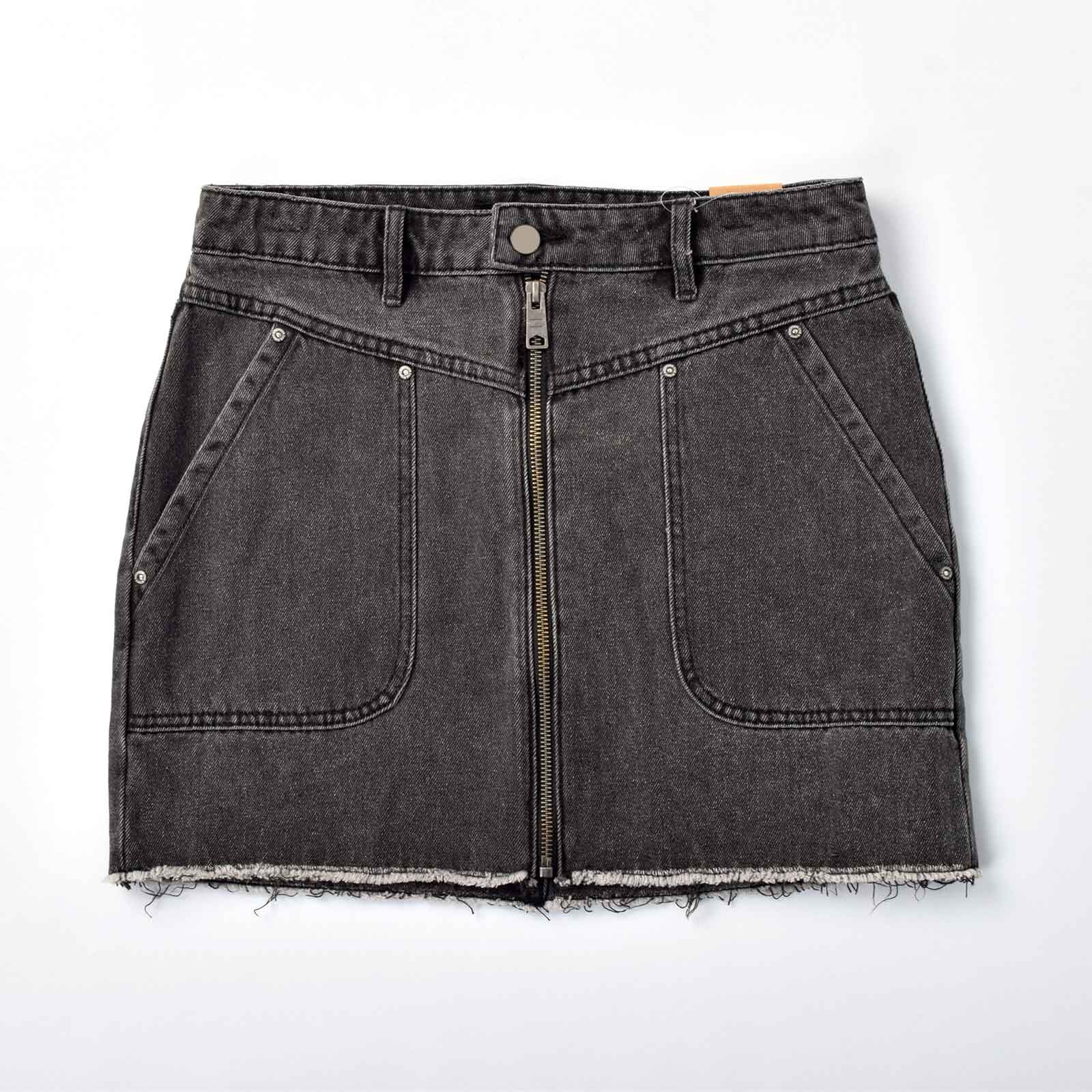 Custom Women's A-Line Raw Hem Mini Denim Skirt With Long Zipper