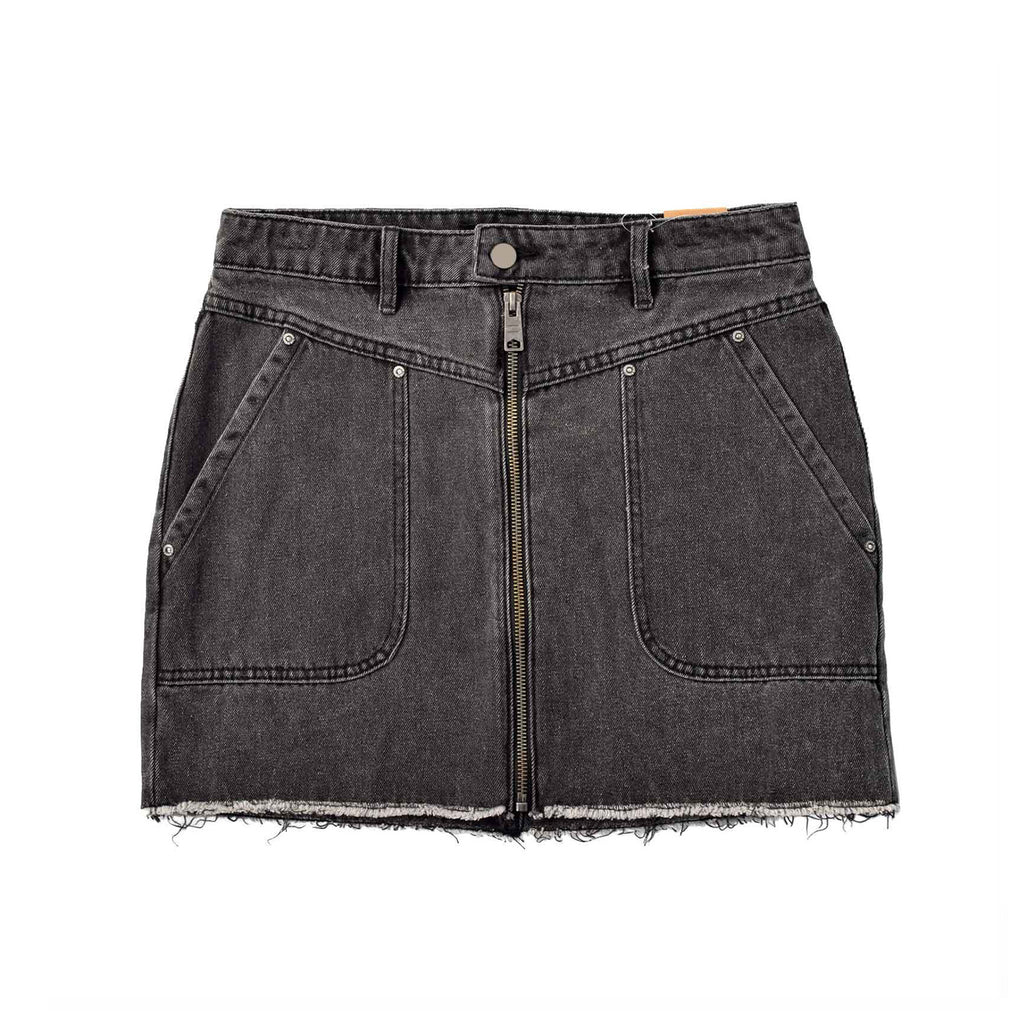 Custom Women's A-Line Raw Hem Mini Denim Skirt With Long Zipper