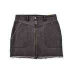 Custom Women's A-Line Raw Hem Mini Denim Skirt With Long Zipper