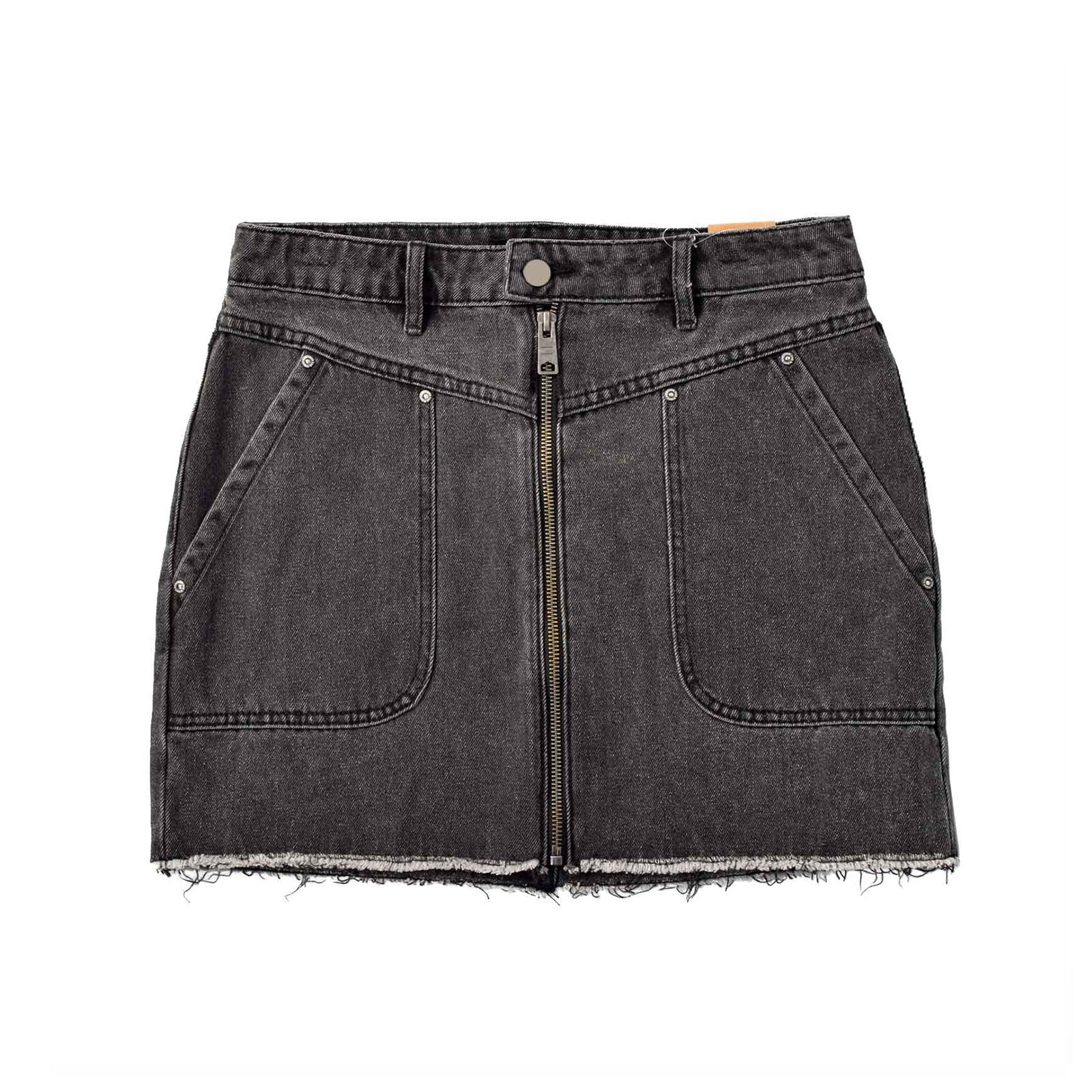 Custom Women's A-Line Raw Hem Mini Denim Skirt With Long Zipper