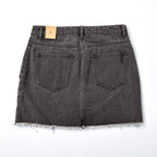 Custom Women's A-Line Raw Hem Mini Denim Skirt With Long Zipper