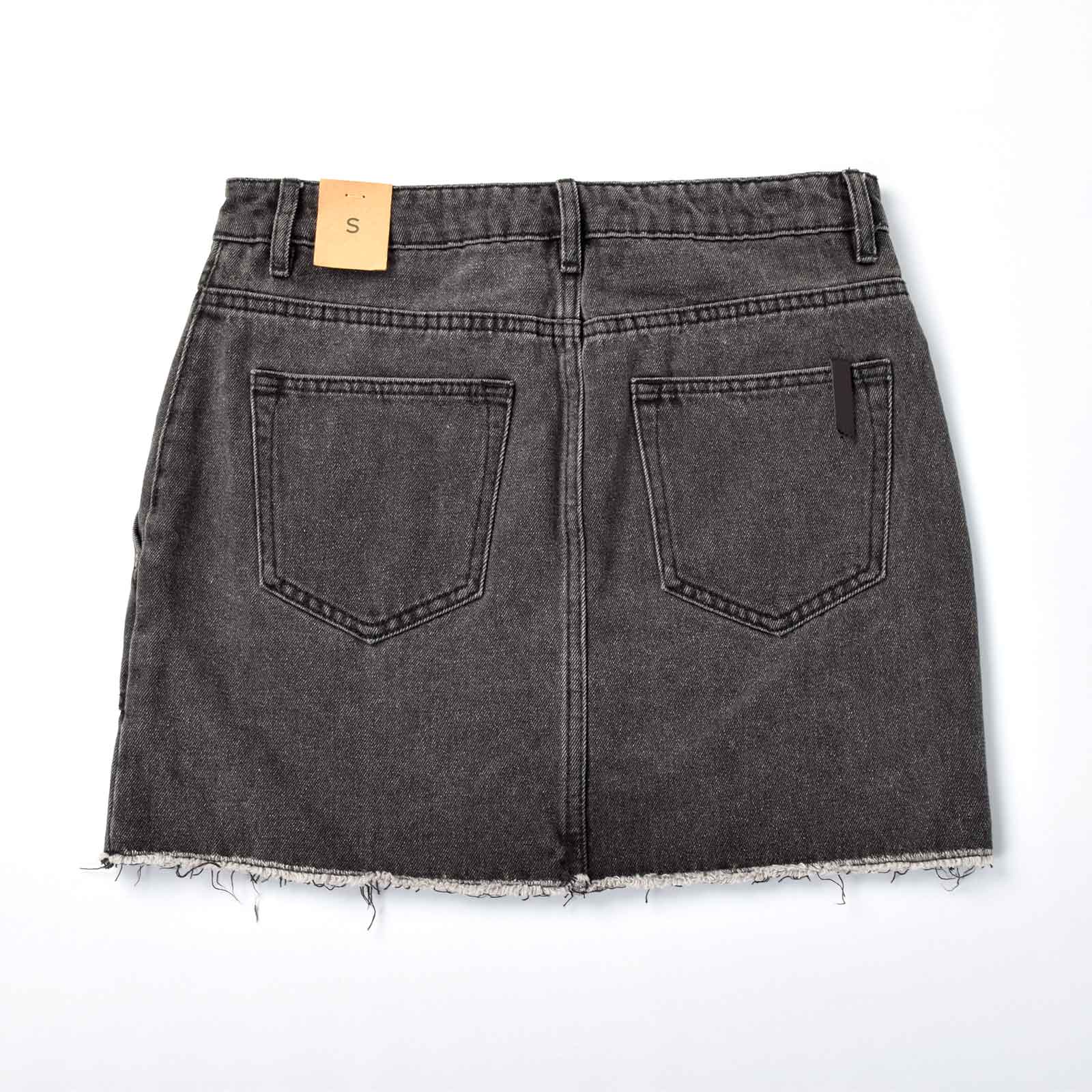 Custom Women's A-Line Raw Hem Mini Denim Skirt With Long Zipper