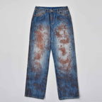 Custom Men's Blue Baggy Jeans With Vintage Dirty Washed