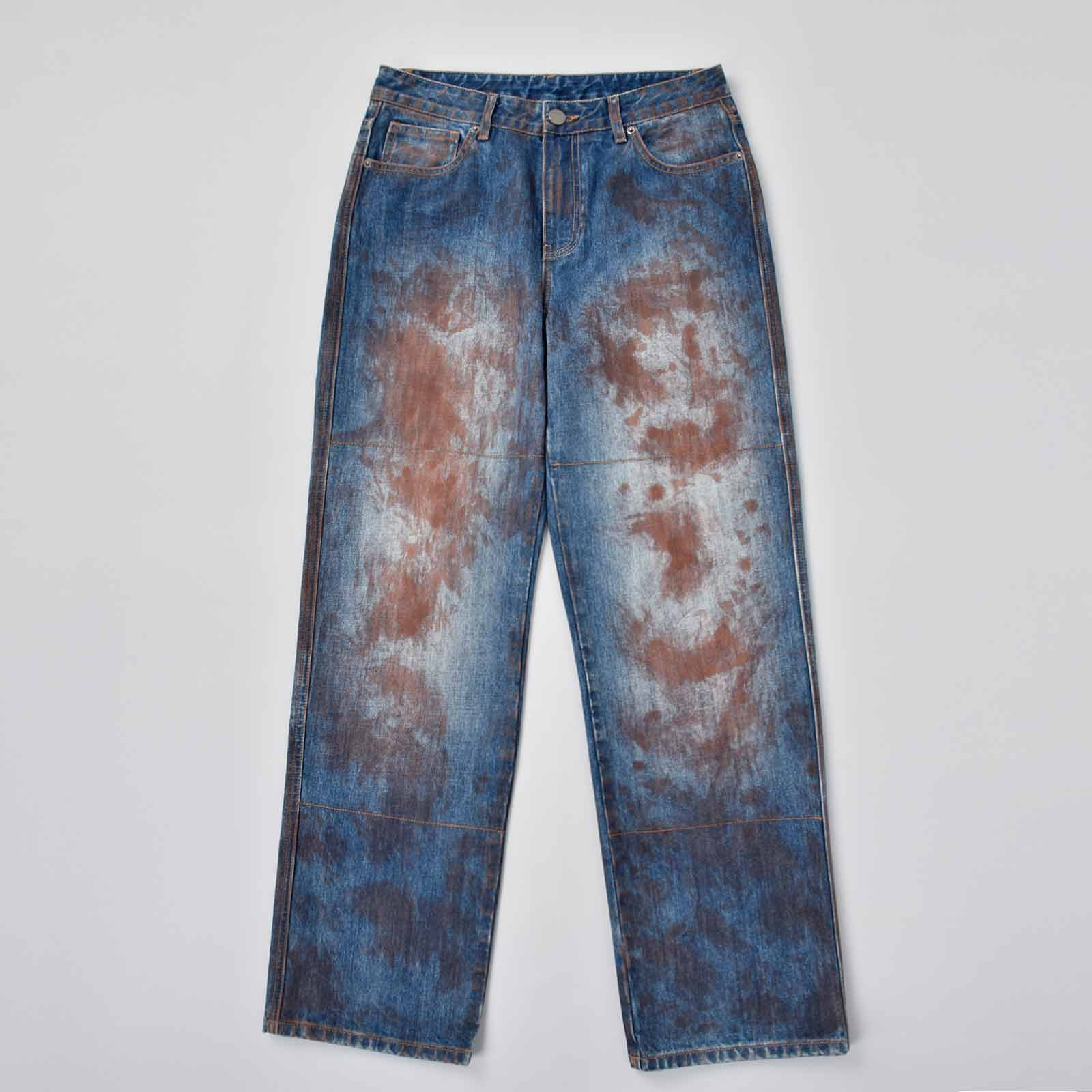 Custom Men's Blue Baggy Jeans With Vintage Dirty Washed