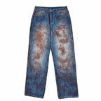 Custom Men's Blue Baggy Jeans With Vintage Dirty Washed