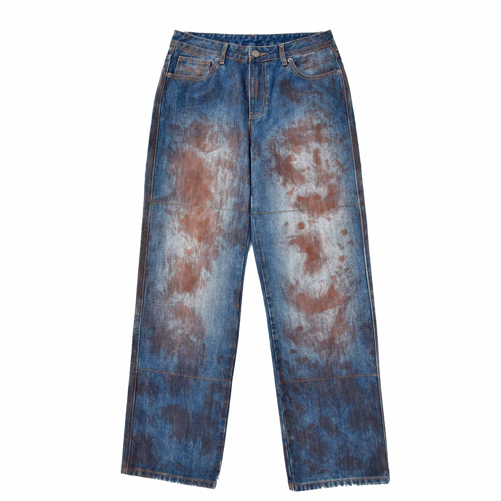 Custom Men's Blue Baggy Jeans With Vintage Dirty Washed