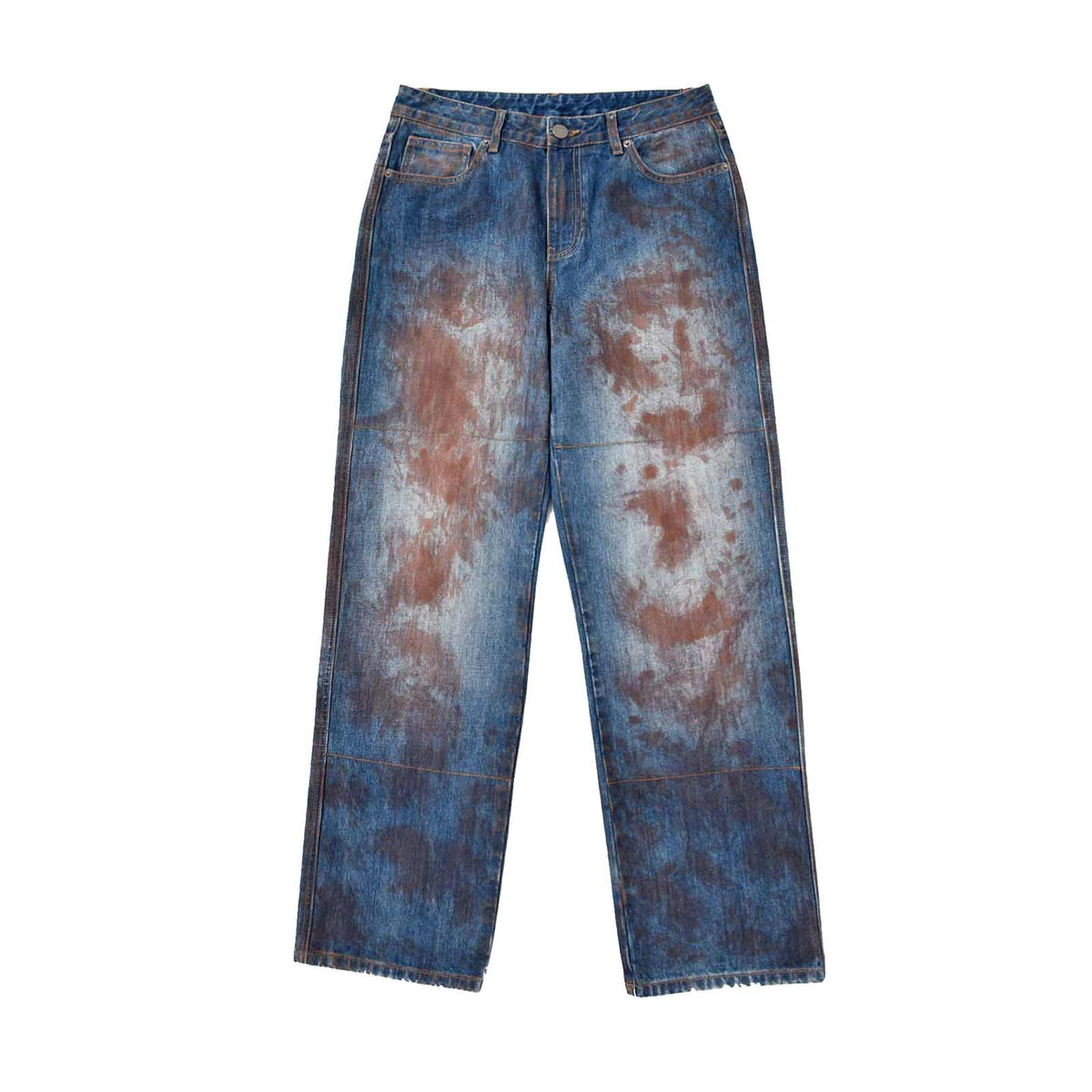 Custom Men's Blue Baggy Jeans With Vintage Dirty Washed