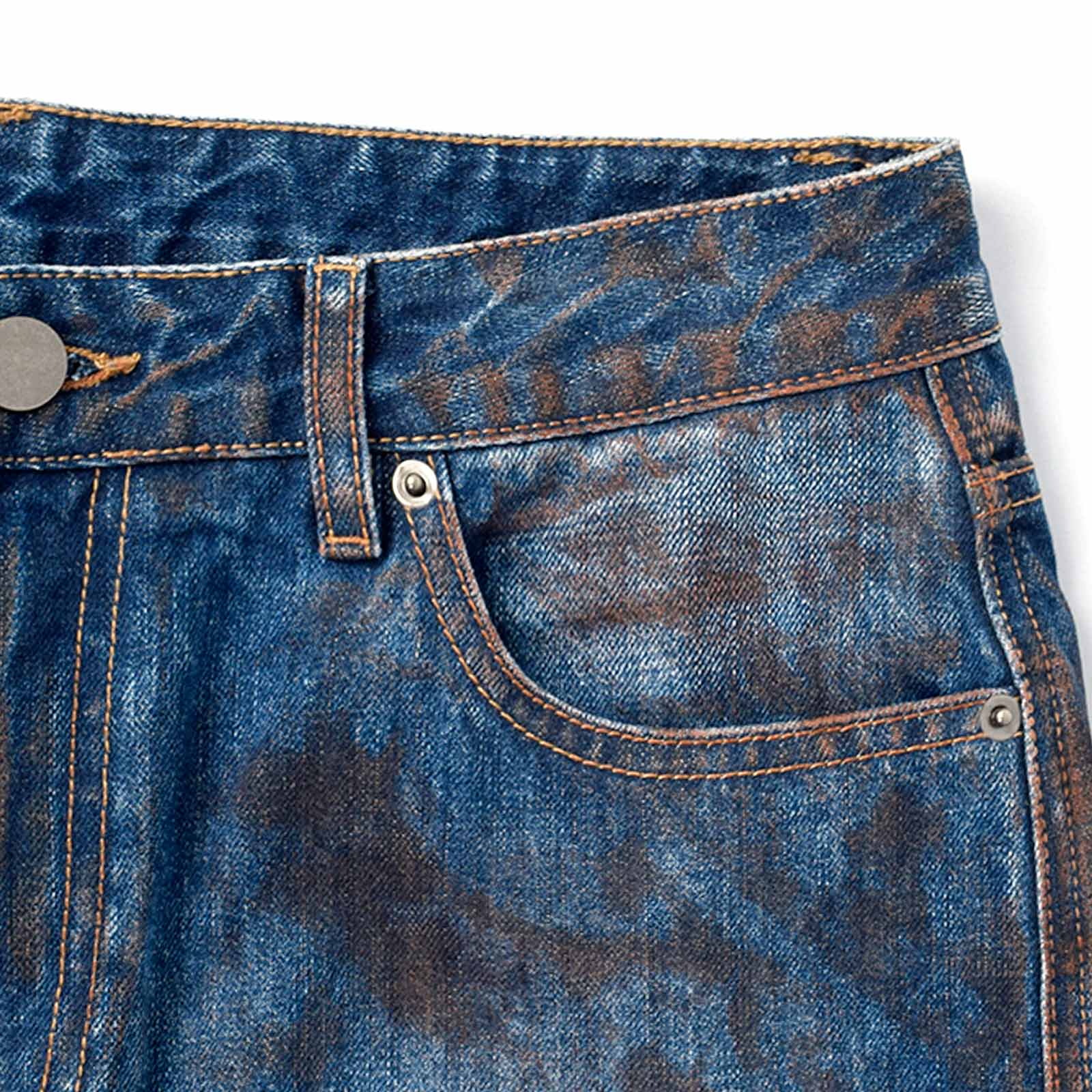 Custom Men's Blue Baggy Jeans With Vintage Dirty Washed