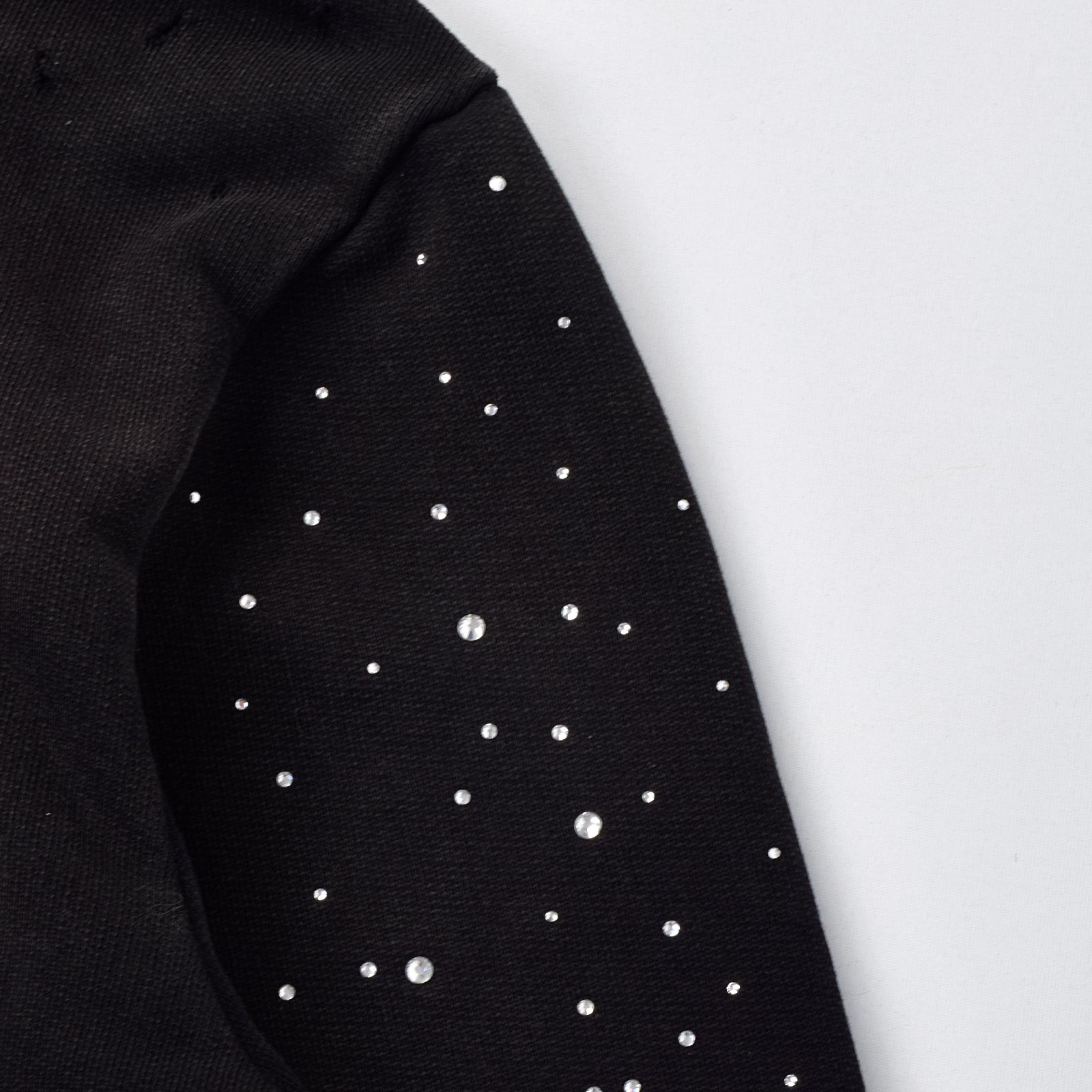 Custom Men's Black Distressed Embroidery Rhinestone Hoodie