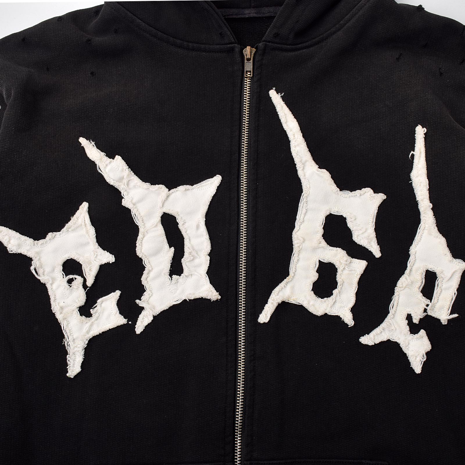Custom Men's Black Distressed Embroidery Rhinestone Hoodie